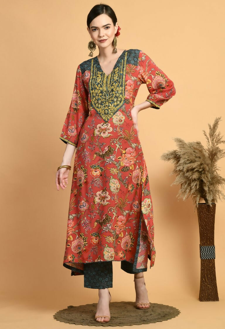 Joban Fashion Red Maslin Kurta Set | Grocsy