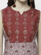 Myshka Multicolor Cotton Blend Printed Sleeveless Round Neck Kurta Palazzo Dupatta Set | Grocsy