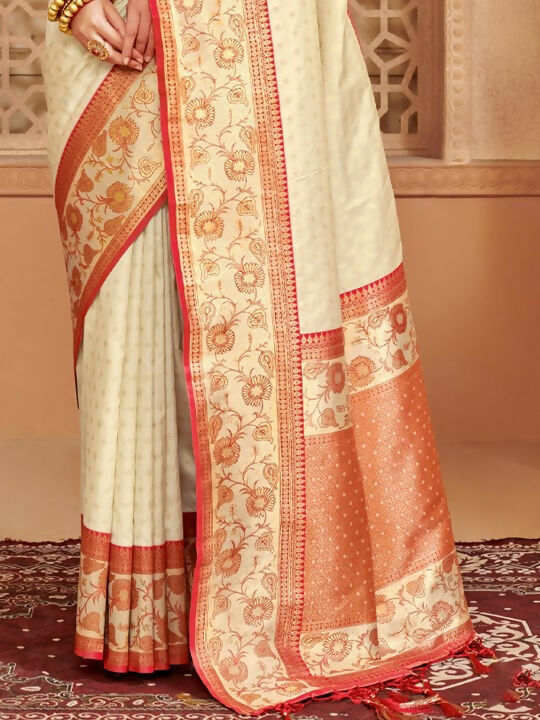 Shree Shyam Fashion Silk Blend Off White Saree | Grocsy