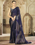 Joban Fashion Satin Organza Navy Blue Swarovski Saree | Grocsy