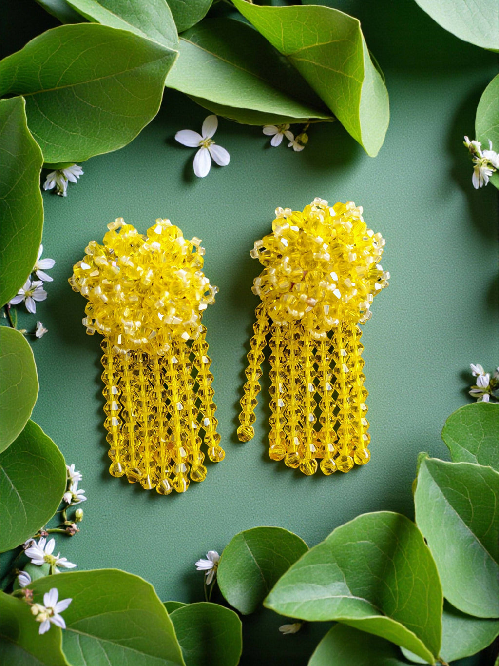 Inhanns Handmade Crystal Water Fall Earrings - Short - Lemon Yellow Small | Grocsy