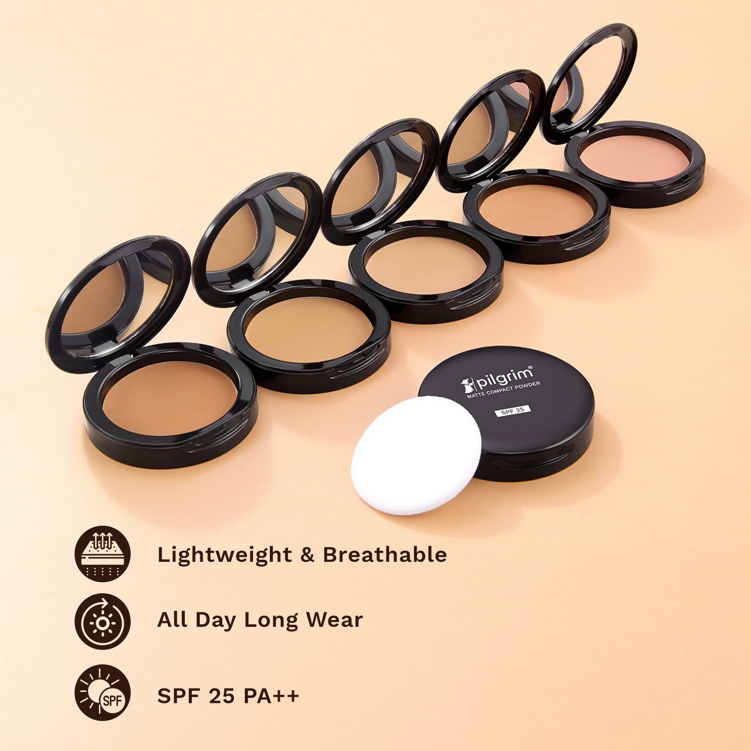 Pilgrim Matte Finish Compact Powder With SPF 25 - Caramel-25 | Grocsy
