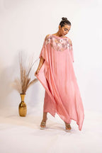 Timaraa Blush Pink Sequined & Beaded Kaftan Dress | Grocsy