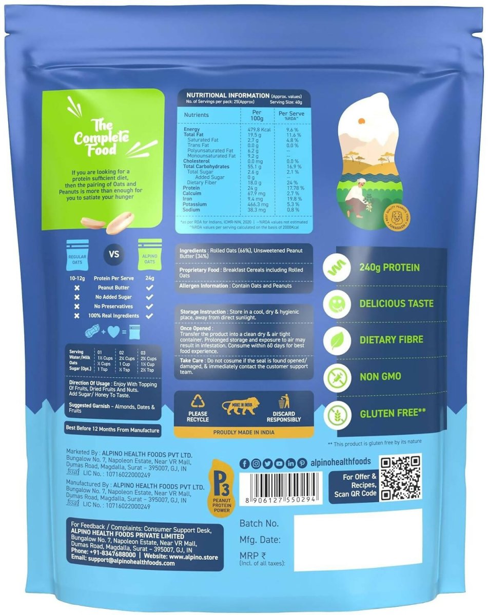 Alpino High Protein Super Rolled Oats Unsweetened | Grocsy