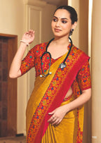 Joban Fashion Yellow Crepe Silk with Traditional Print Saree | Grocsy