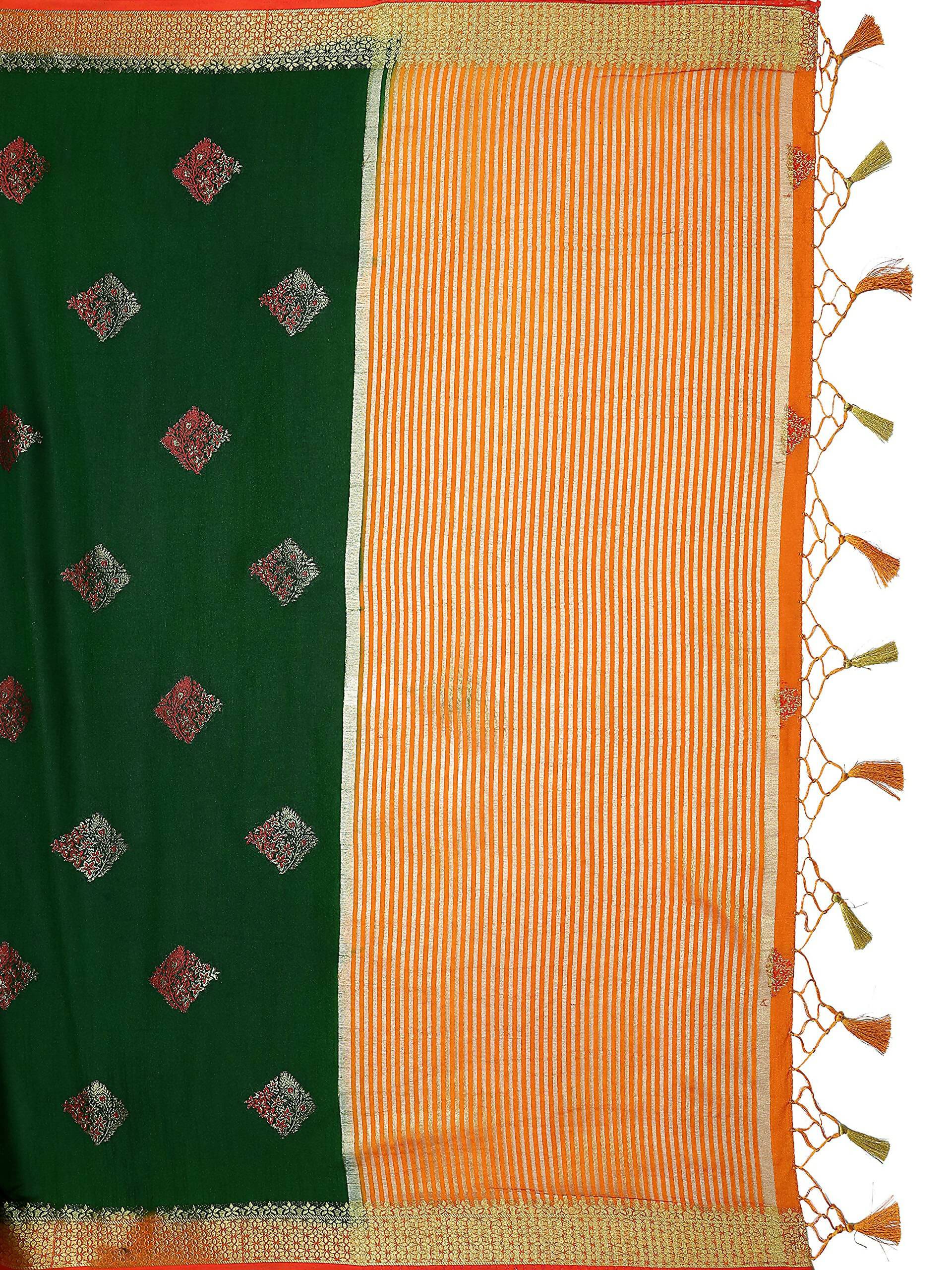 Mimosa Women's Kanchipuram Art Silk Green Saree | Grocsy