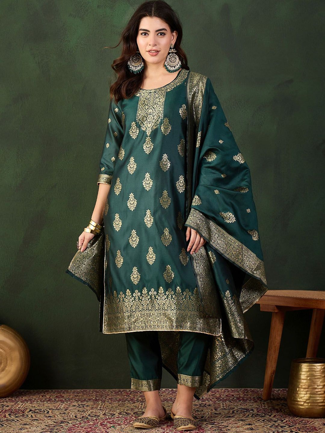 Sangria Woven Design Kurta & Trouser With Dupatta | Grocsy