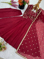 Teeya Creation New Trendy Stylish Elegant Finish With Full Flair Maroon Gown Set | Grocsy