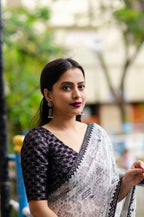 Black Pure Georgette Warli Saree with Unstitched Blouse - A2M | Grocsy