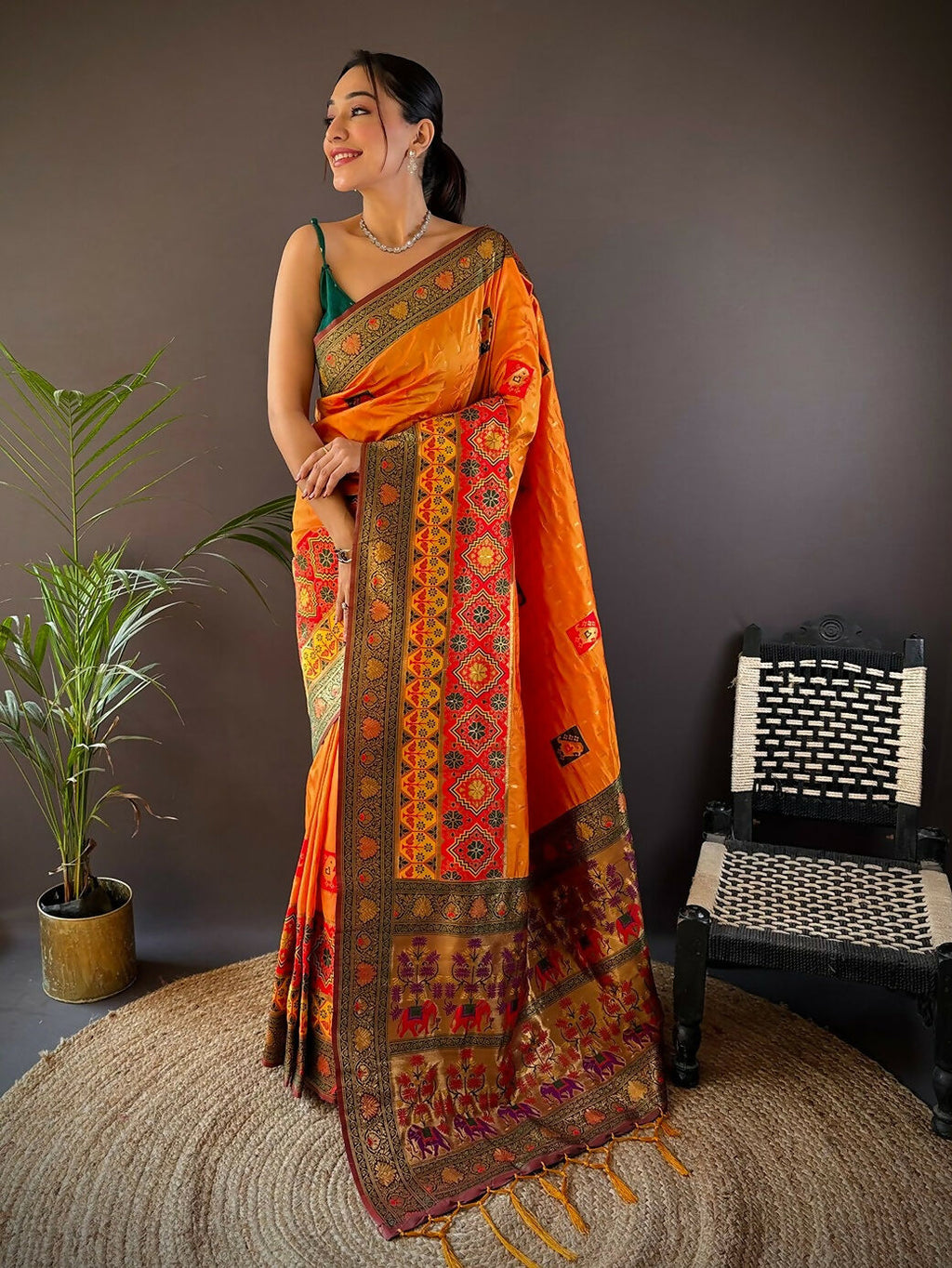 Joban Fashion Deep Maroon Small Butti Banarasi Silk Sarees | Grocsy