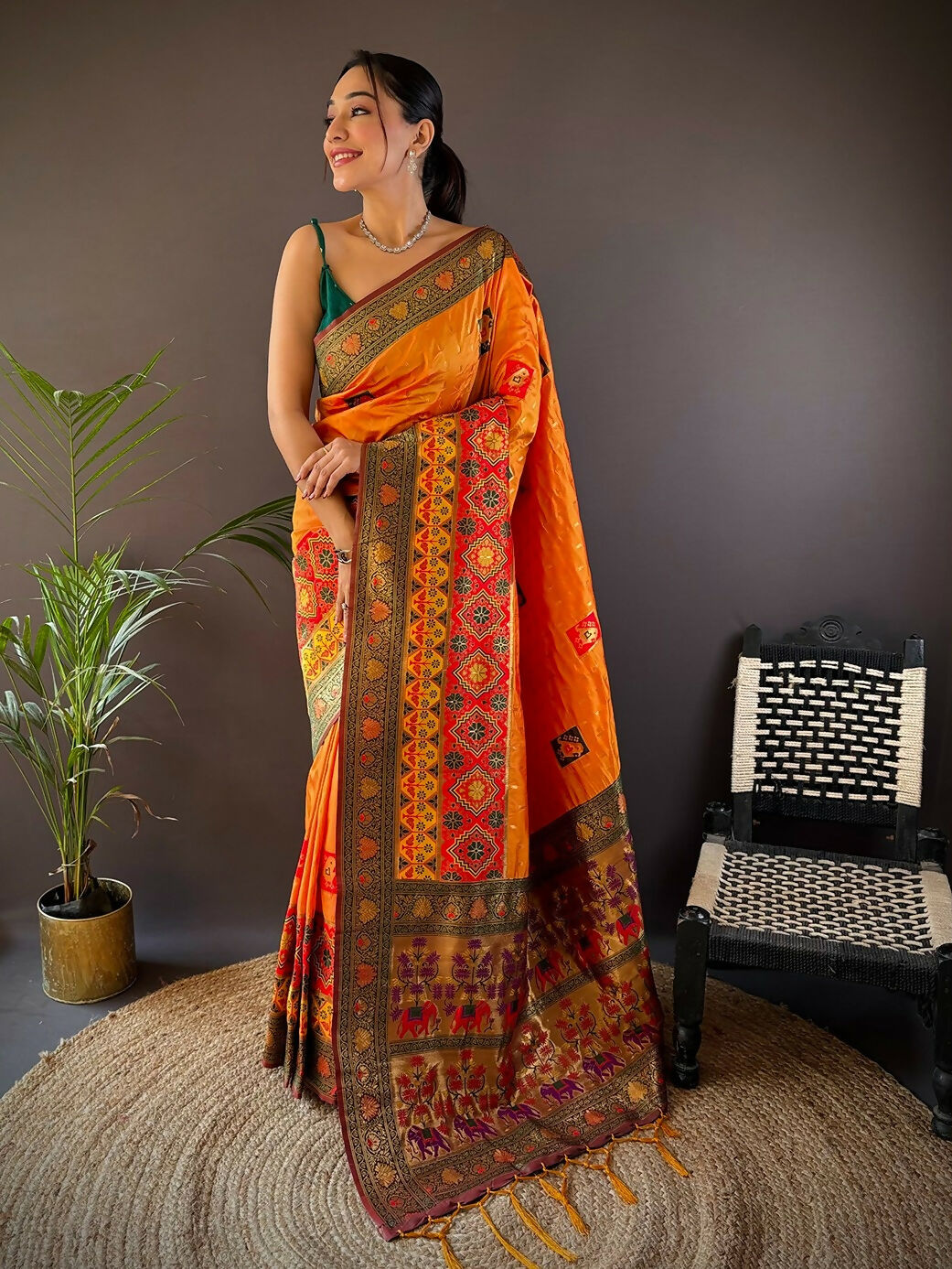 Joban Fashion Deep Maroon Small Butti Banarasi Silk Sarees | Grocsy