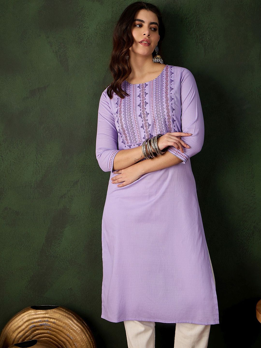 Sangria Embroidered Pure Cotton Straight Kurta | Grocsy