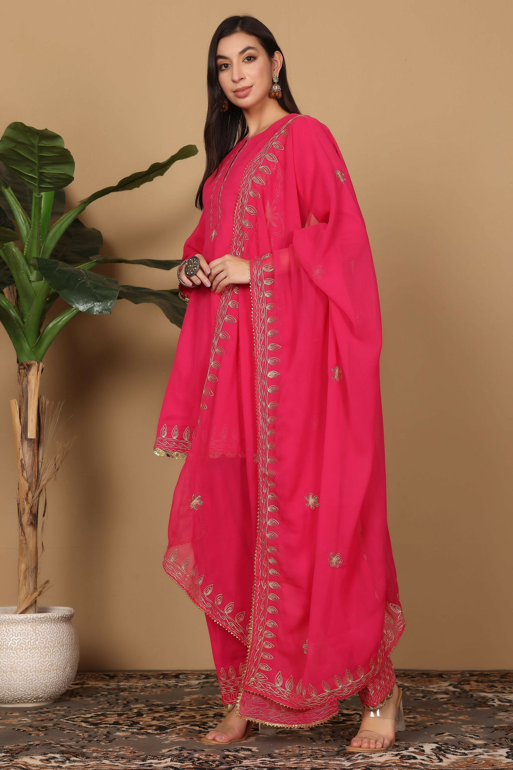 Joban Fashion Pink Georgette Kurta Set | Grocsy