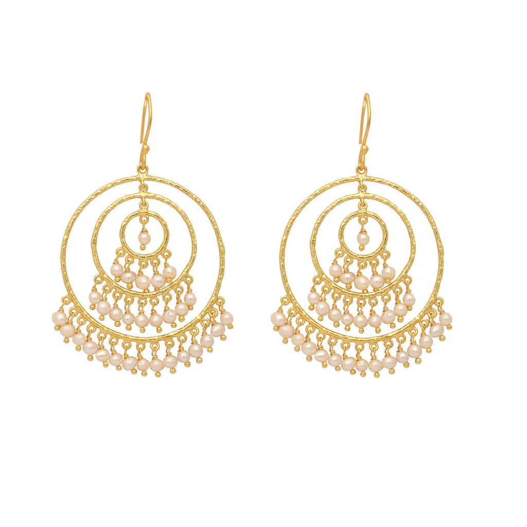 Nuyug 18k Triple Pearl Hoop Anti Tarnish Earrings | Grocsy