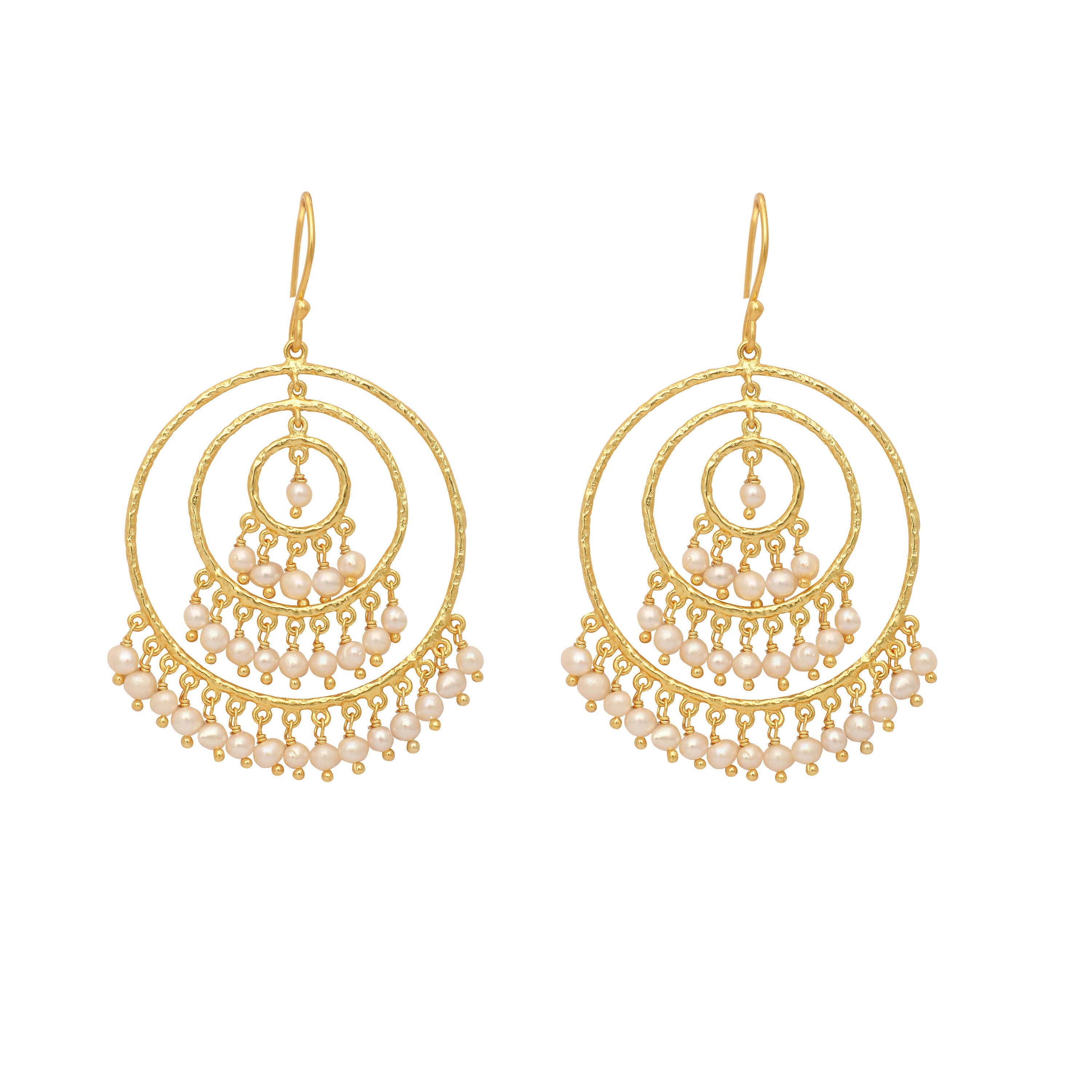 Nuyug 18k Triple Pearl Hoop Anti Tarnish Earrings | Grocsy