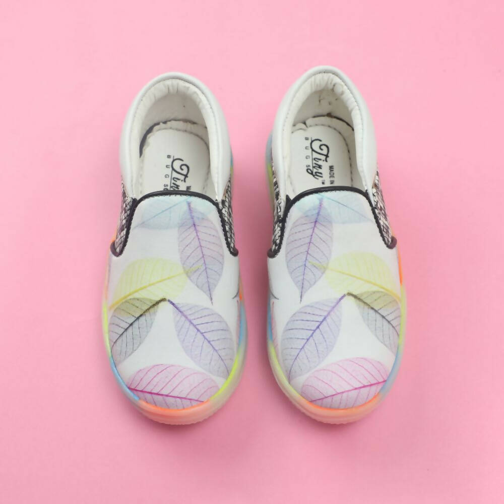 Tiny Bugs Girls Leaf Printed Slip Ons Sneakers - White | Grocsy