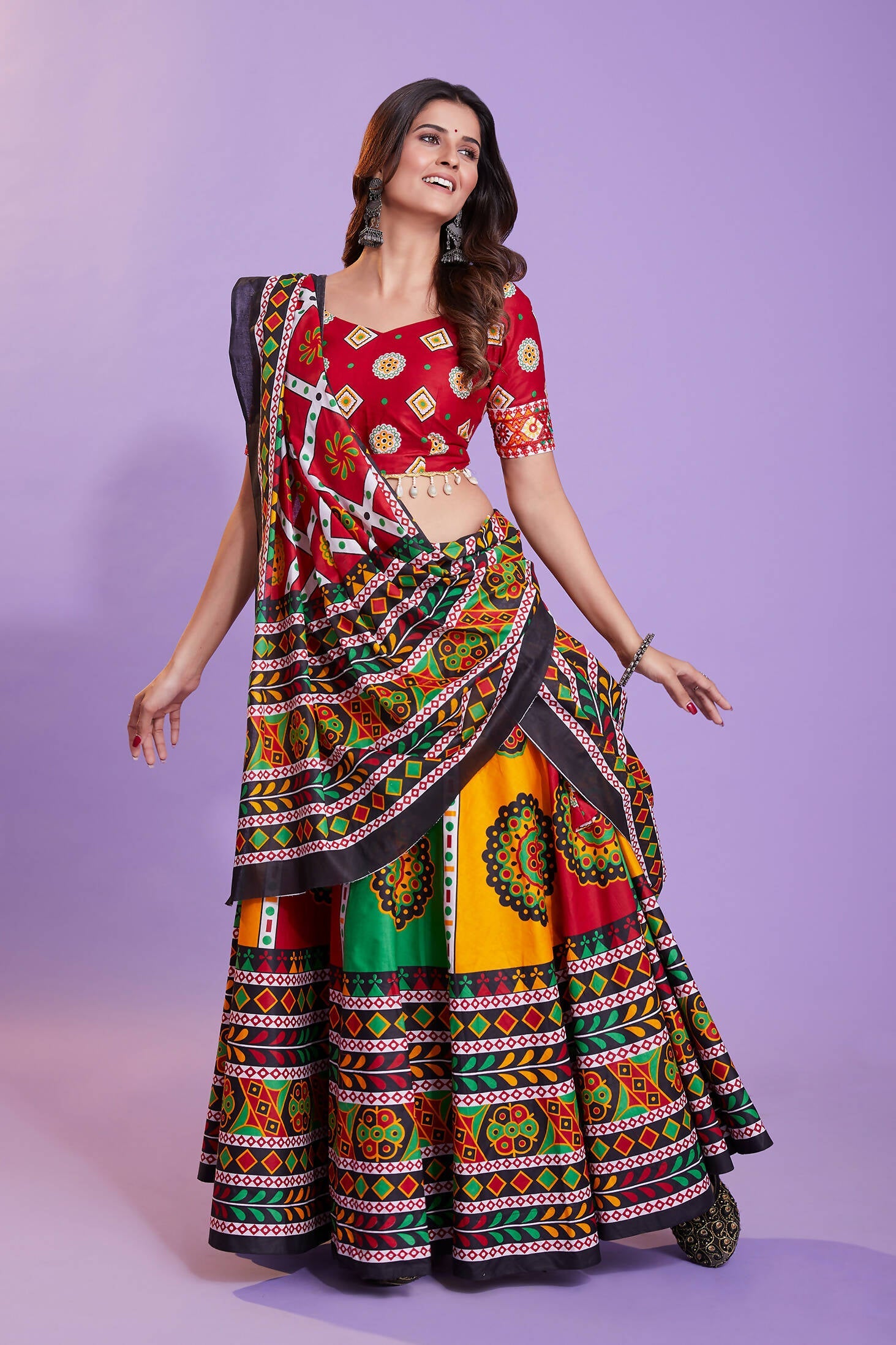 Multi Color Pure Cotton Hand Block Print Navratri Lehenga Choli with Dupatta - Raas | Grocsy