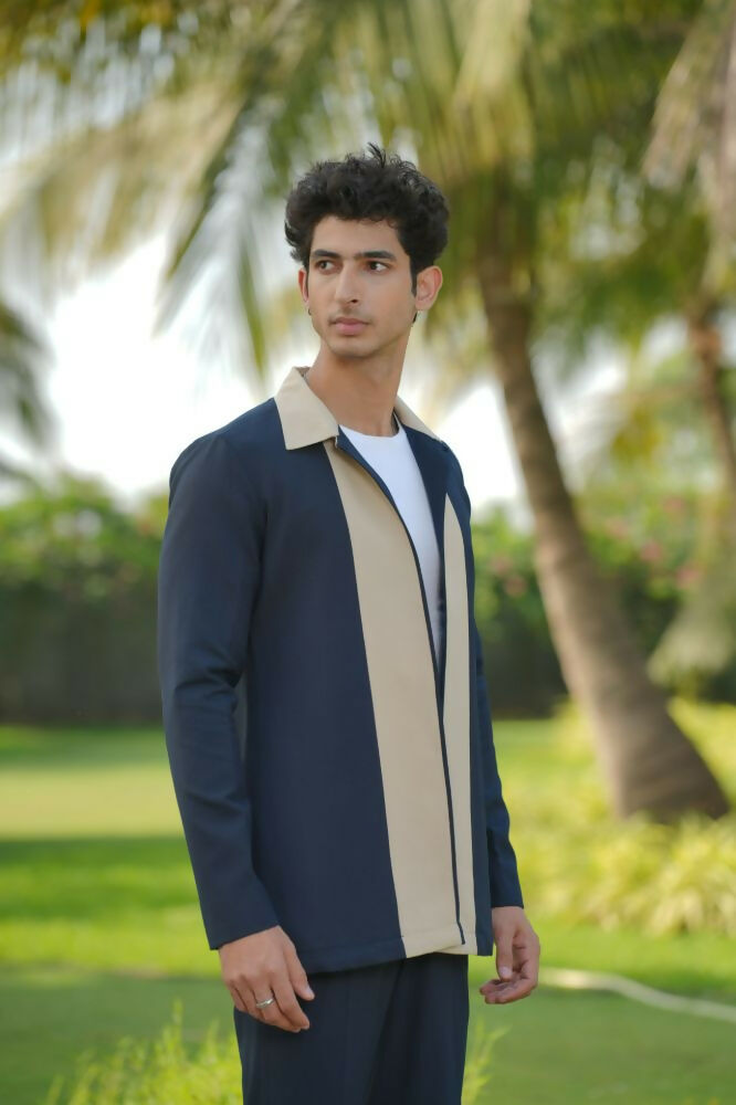 Duo Draft Navy Blue Shacket by Hilo Design | Grocsy