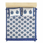 Queen Size 230x270 Cms Jaipuri Hand Block Printed Traditional 144TC Cotton Bedsheet with 2 Pillow Covers | Grocsy