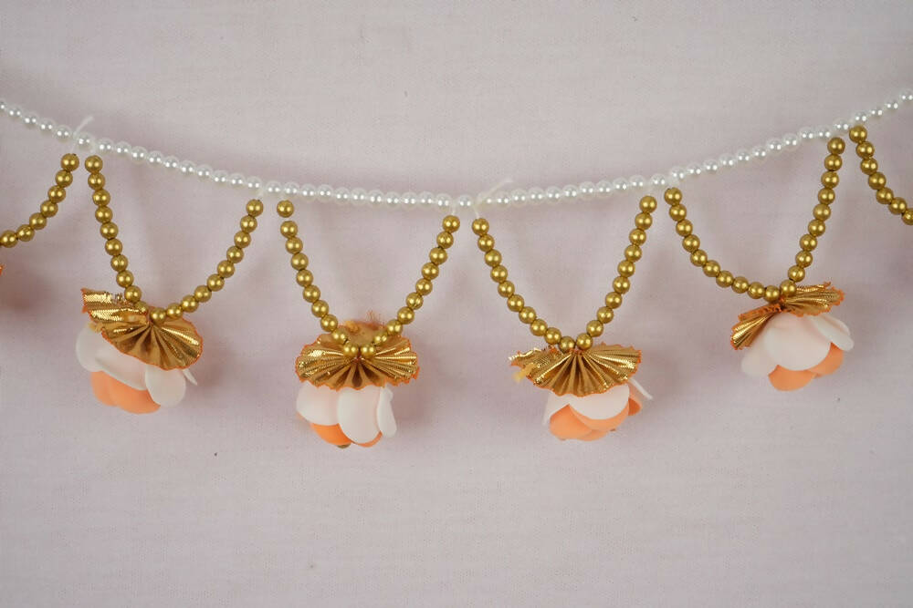 Kundan HandiKrafts Gold Orange Rose Thoranna | Grocsy