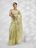 Light Green Net Organza Sequance,Thread Embroidery Work Saree with Unstitched Blouse - Vandini | Grocsy