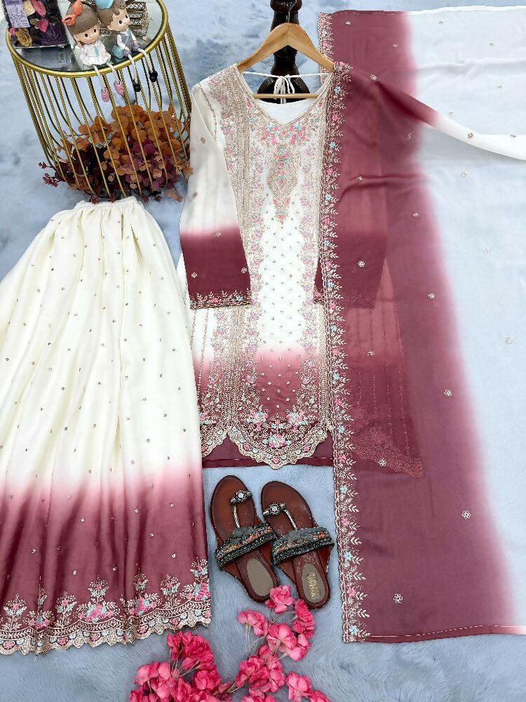 Teeya Creation New Trending Heavy Dual Tone Peding Star Georgette Pink Kurta Set | Grocsy