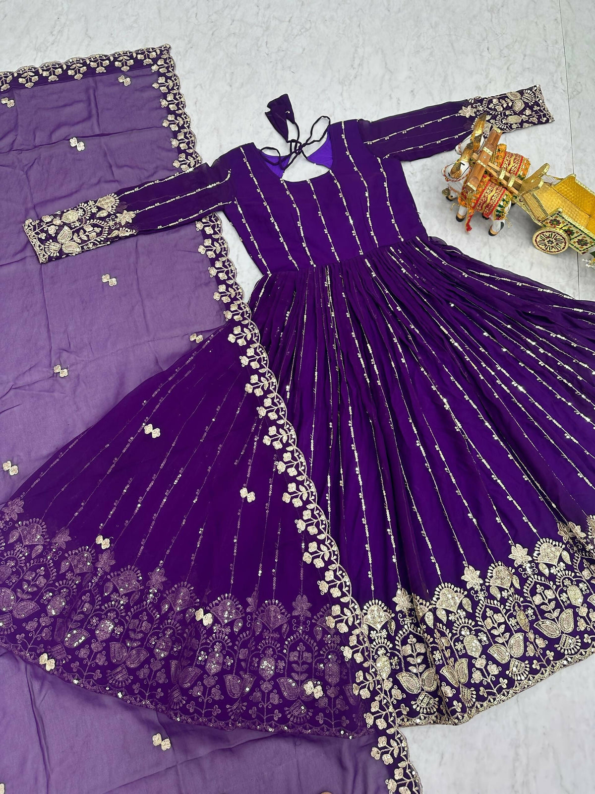 Teeya Creation Womens Casual Party Wear Heavy 5mm Sequence Embroidery Work Purple Gown Set | Grocsy