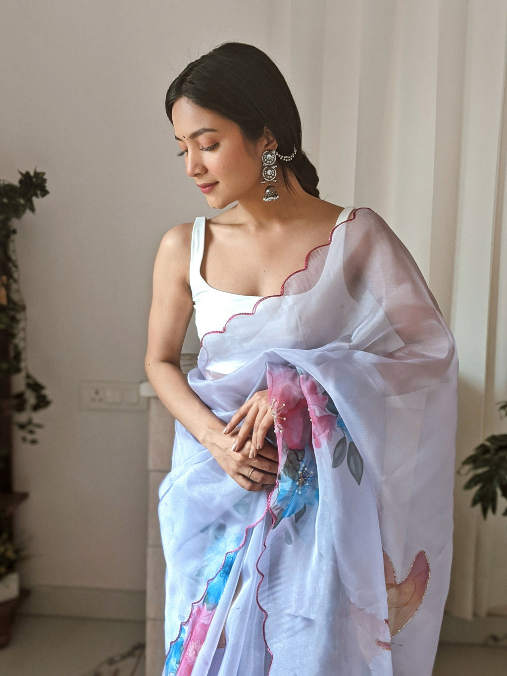 Vamsee Pinki Khatali Sky Organza Saree | Grocsy