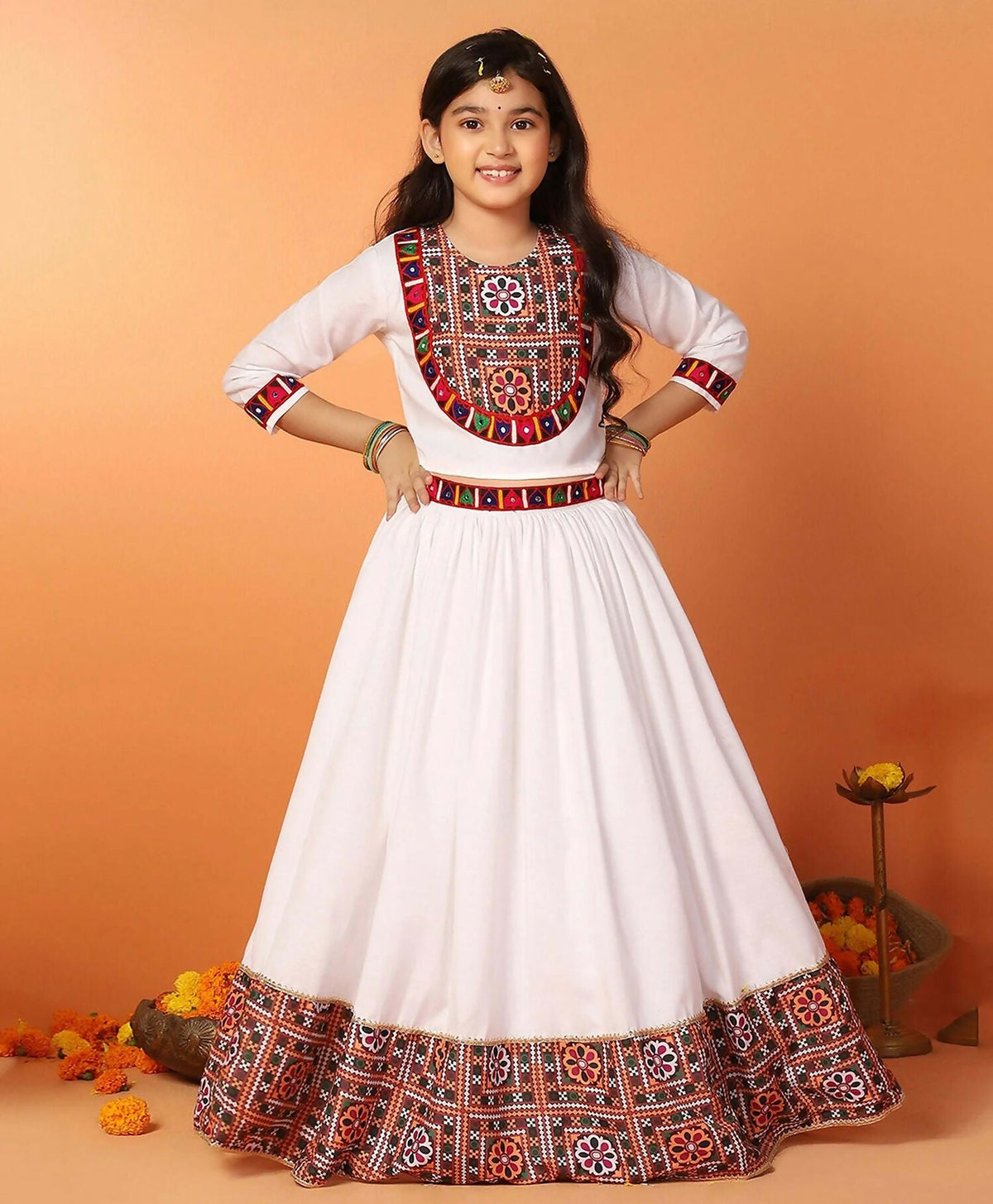 Joban Fashion Girl's White Color Lehenga Choli | Grocsy
