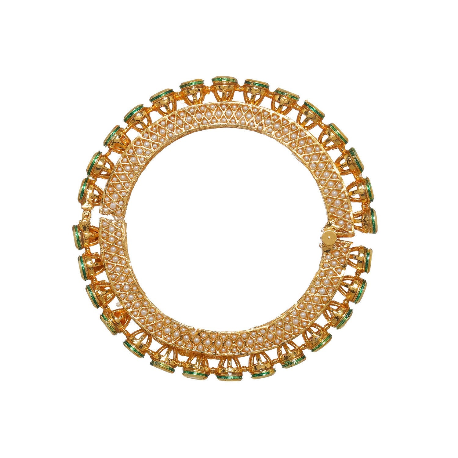 Kundan and Pearl Studded Bangle (Gold) - Ruby Raang