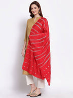 Myshka Women's Red Cotton Silk Printed Casual Dupatta | Grocsy