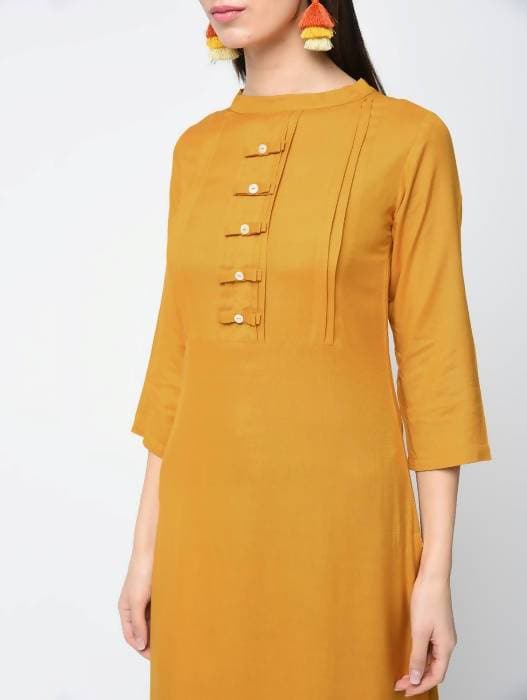 Aniyah Rayon Solid Straight Mustard Color Kurta (AN-110K) | Grocsy