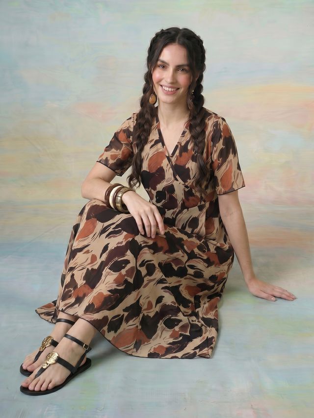 Janasya Multi A-Line Georgette Dress | Grocsy