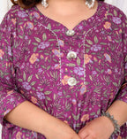 Miravan Women's Plus Size Cotton Gota Patti And Lace Border Details Floral Printed Purple Anarkali Kurta | Grocsy