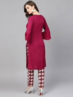 Yufta Women Burgundy Solid Bell Sleeves Straight Kurta with Tassel Detail | Grocsy