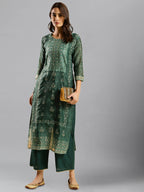 Sea Green Chinon Digital Printed With Hand Work Kurta - Himanshi | Grocsy