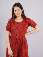 Vamika Red Cotton Printed Party Wear/Casual Wear Kurti | Grocsy