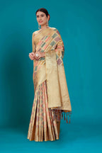 Beige Soft Organza Woven Design Saree with Unstitched Blouse Piece - Zaara | Grocsy