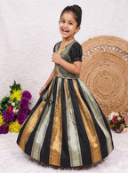 Teeya Creation New Kids Trendy Jet Black Traditional Langa Voni Lehenga Set With Zari Koti Jacket-Black | Grocsy