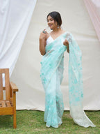 Vamsee Ishaq Sky Organza Saree | Grocsy