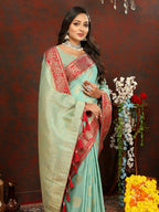 Lorenvalley Fashion Skyblue Cotton Woven Design with Zari Weaving Design Saree | Grocsy