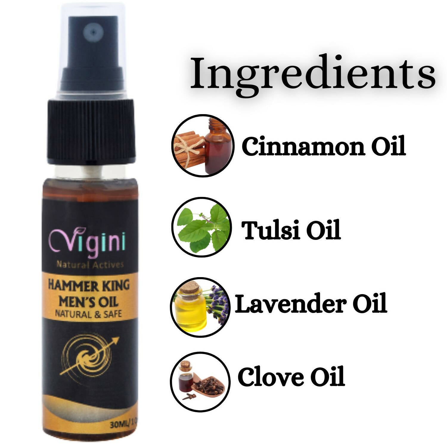 Vigini Natural Hammer King Lubricating Massage Oil for Men with Tulsi Ylang Ylang Clary Sage Essential Oils | Grocsy