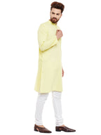 Even Apparels Yellow Pure Cotton Men's Kurta With Band Collar | Grocsy