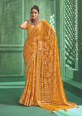 Joban Fashion Yellow Dull Moss Brasso With Kasab Zari Border Saree & Tassels With Brasso Blouse | Grocsy
