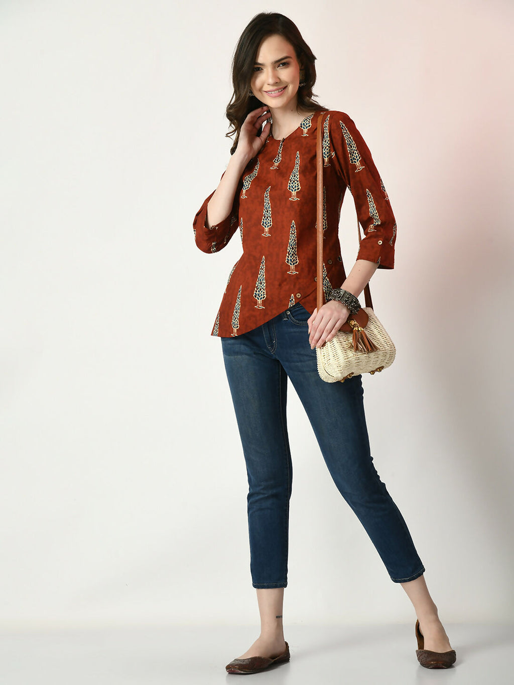 Myshka Women's Rust Printed Top | Grocsy