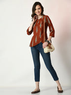 Myshka Women's Rust Printed Top | Grocsy