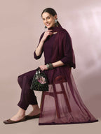 Myshka Women's Magenta Embroidered Cotton Straight Party Kurta Set With Dupatta | Grocsy