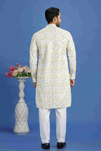 Raivat Ethnic Cotton Embroidery Kurta Pajama In Yellow Colour | Grocsy