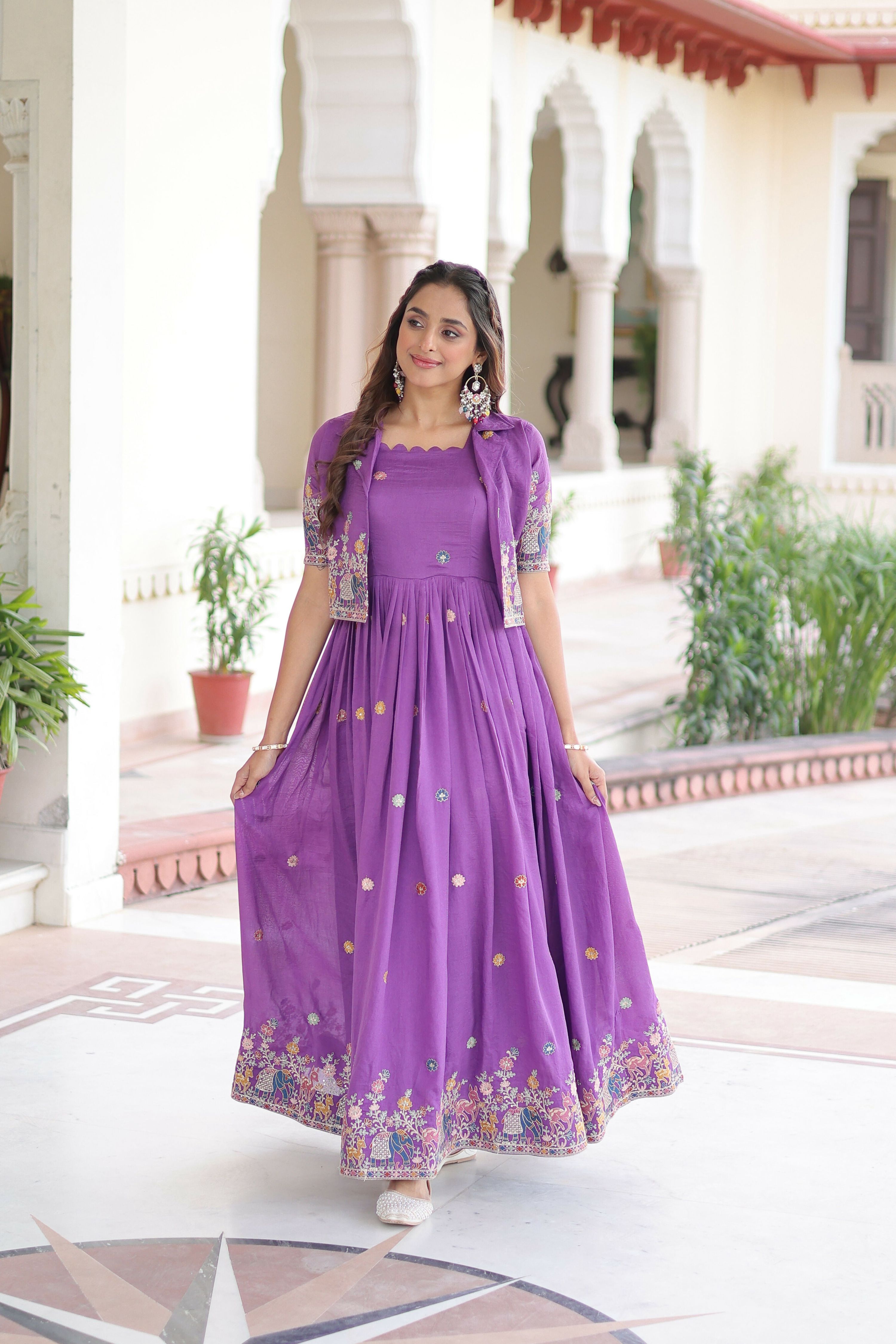 Joban Fashion Purple Readymade Kurta Set With Sequence embroidery Work | Grocsy