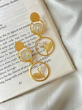Joban Fashion Monalisa Stone Golden Leaf Pearl Earring